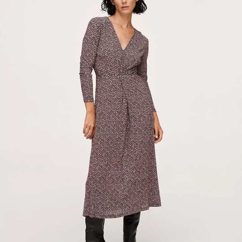 MANGO Black & Red printed midi A-line dress